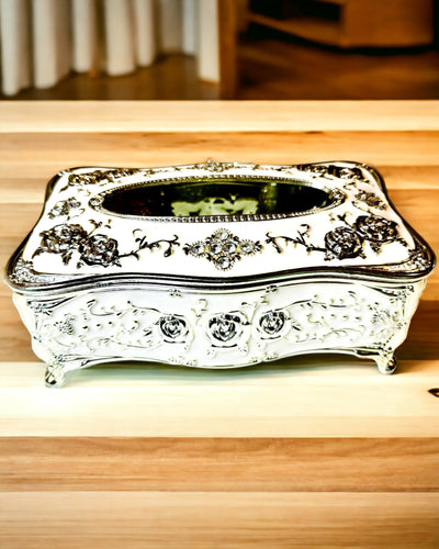 Låda för Näsdukar med Präglat Rosmönster - Elegant Inredningsdetalj, vit