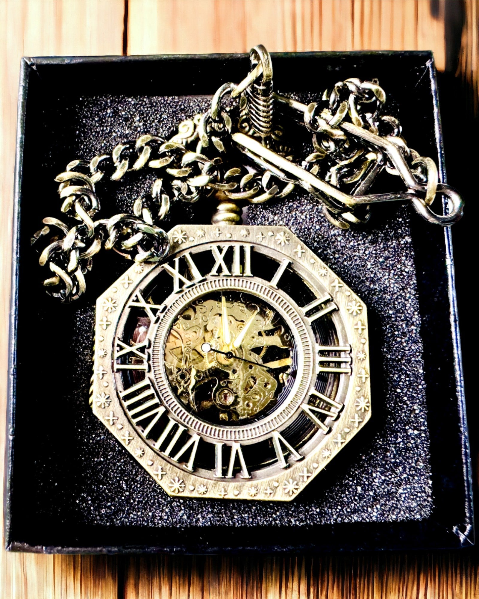 Klassisk Åttakantig Brun Fickur Mekanisk i Steampunk-stil - Tidlös