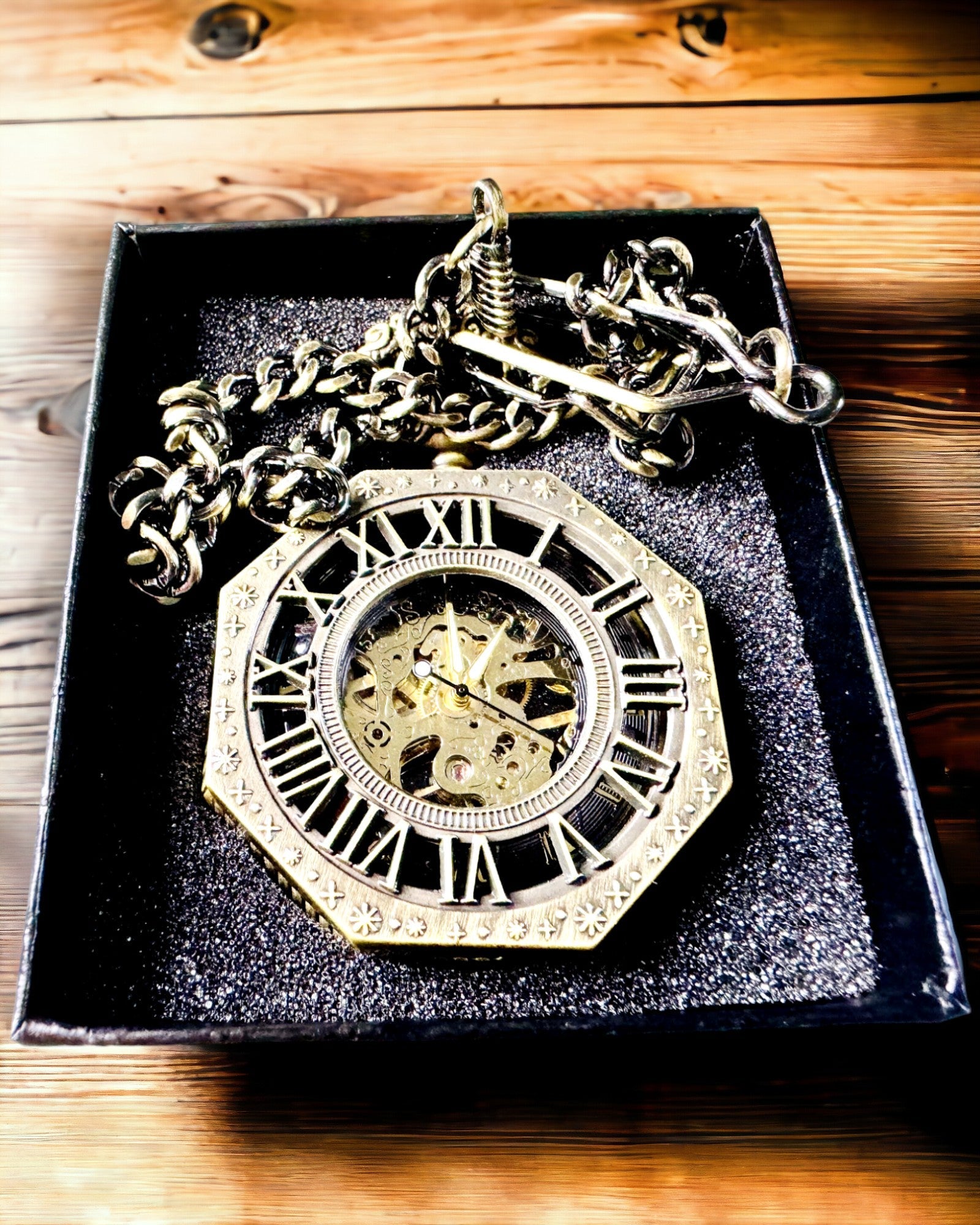 Klassisk Åttakantig Brun Fickur Mekanisk i Steampunk-stil - Tidlös