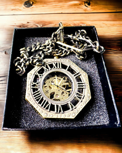 Klassisk Åttakantig Brun Fickur Mekanisk i Steampunk-stil - Tidlös