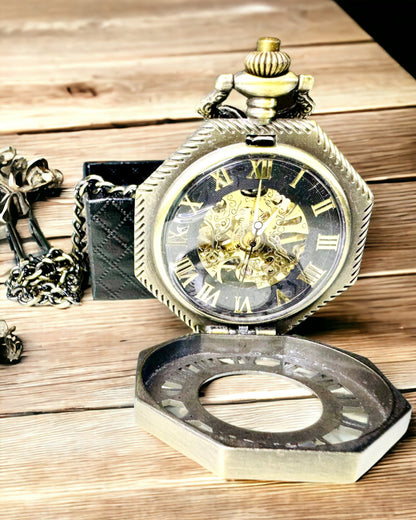Klassisk Åttakantig Brun Fickur Mekanisk i Steampunk-stil - Tidlös