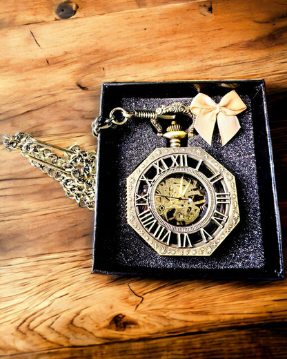 Klassisk Åttakantig Brun Fickur Mekanisk i Steampunk-stil - Tidlös