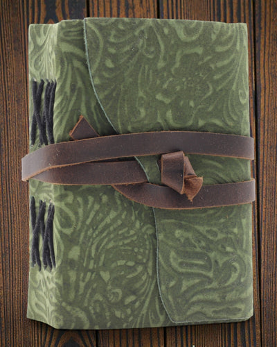 Green Maze Vintage – läderinbunden anteckningsbok med åldrade sidor 12,7 × 8,9 cm