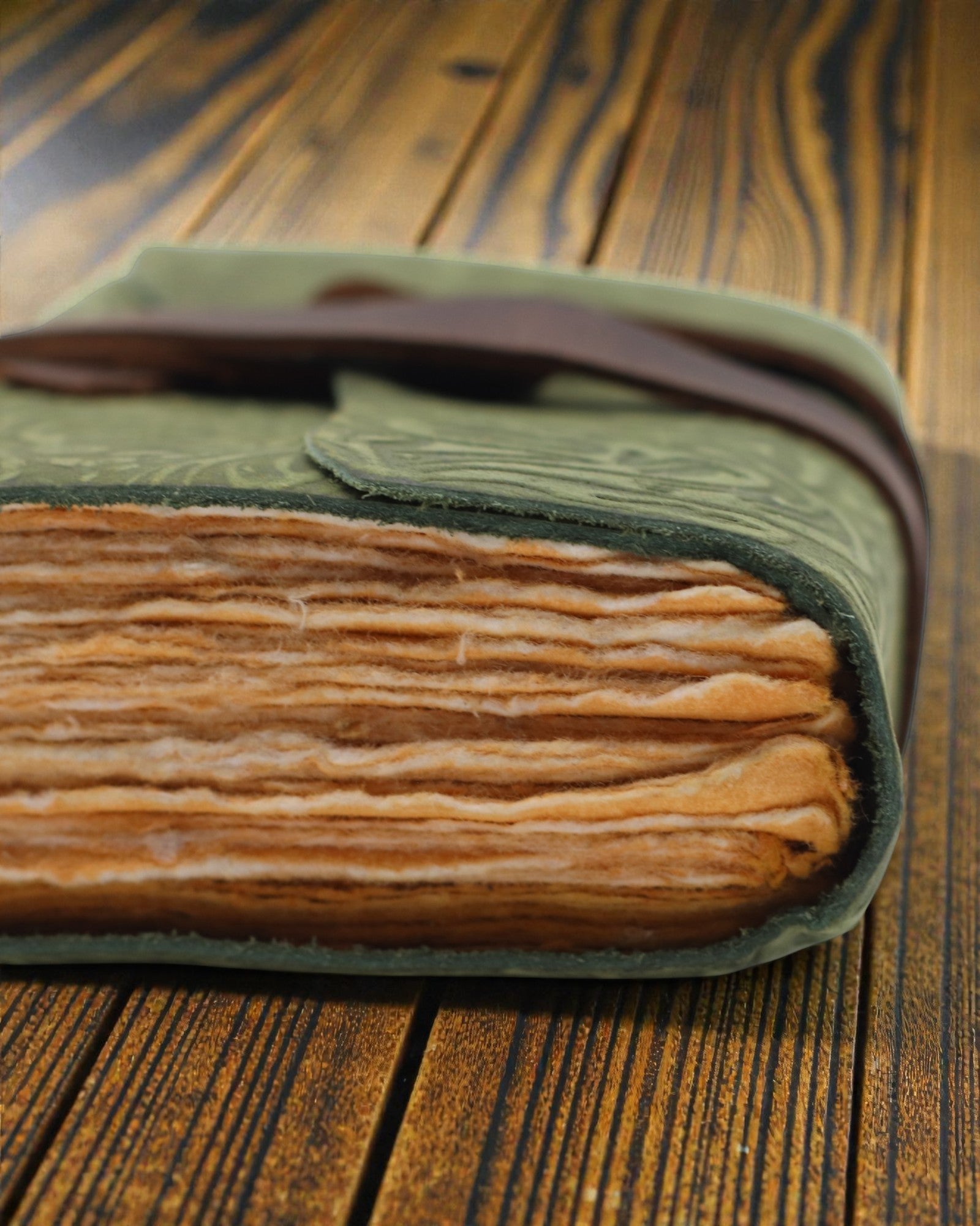 Green Maze Vintage – läderinbunden anteckningsbok med åldrade sidor 12,7 × 8,9 cm