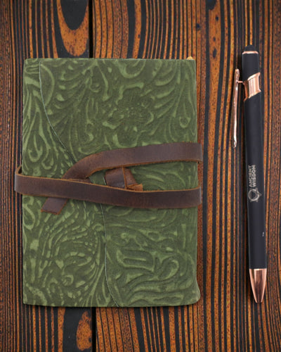 Green Maze Vintage – läderinbunden anteckningsbok med åldrade sidor 12,7 × 8,9 cm