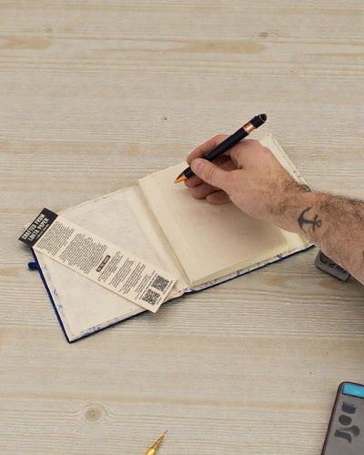 Mellanstor Lokta-anteckningsbok i blå bomull (15 x 12 cm) – 45 blad