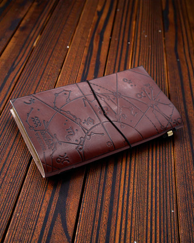 Min livsönskelista – handgjord brun läderanteckningsbok 22 × 12 × 1,5 cm, 80 sidor