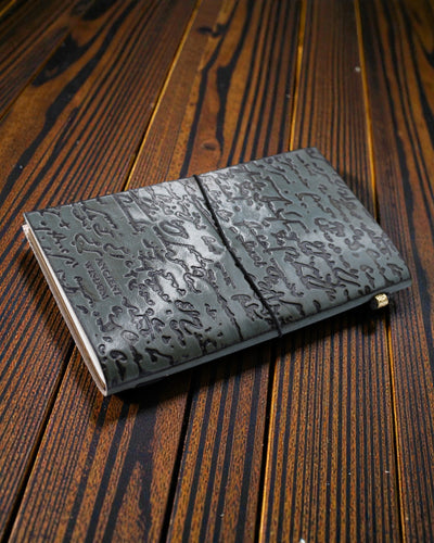 Viktiga saker att göra – grå läderanteckningsbok, handgjord 22 × 12 × 1,5 cm, 80 sidor