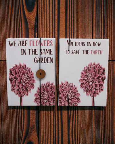 Flowers Together – liten anteckningsbok med rem och knapp av kokos 18 × 12,5 cm, 200 sidor