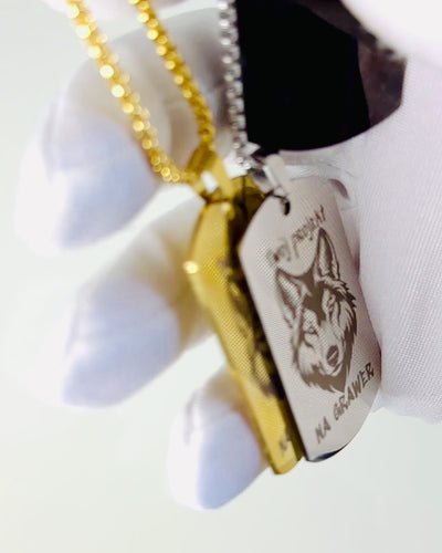 Halsband med Dog Tag "Tre Nyansers Stil" - ID-bricka - Elegant Hängsmycke i Rostfritt Stål med Graveringsalternativ