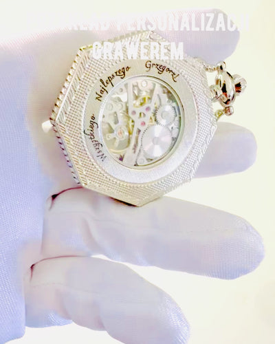 Klassisk i silverfärg Åttakantig Mekanisk Fickur med Genombruten Urskiva i Steampunk-stil