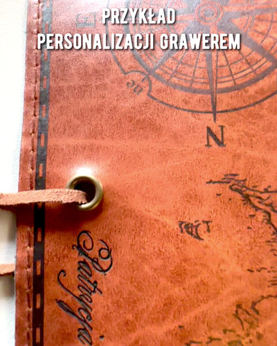 Retro mörkbrun läderpenna med skattkarta-motiv - Elegant väska för förvaring av skrivskatter