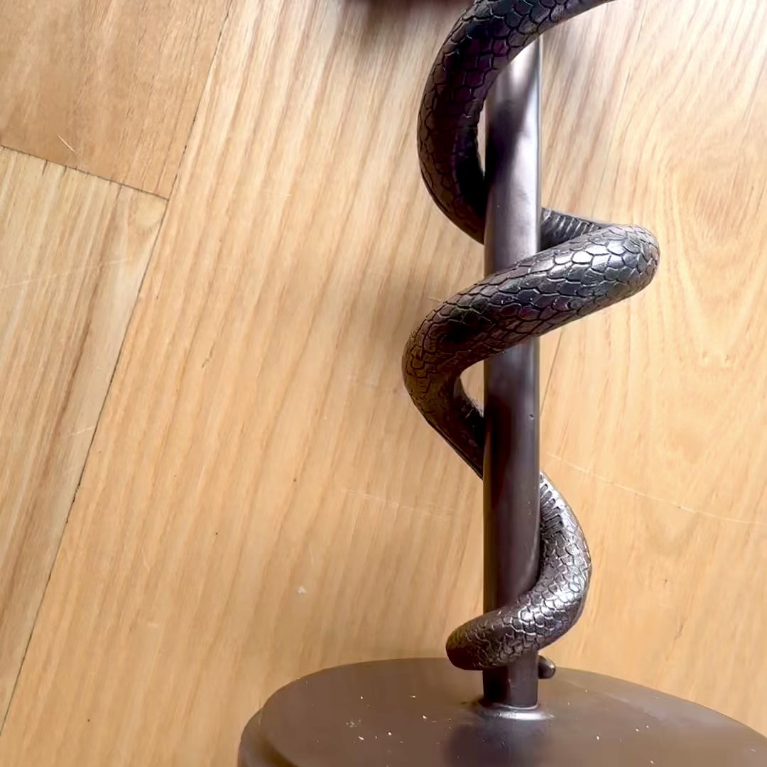 Figur av Asklepios stav 30 cm i harts - personlig present till läkare, sjuksköterska eller apotekare - brun/mässingsdekoration med gravyr