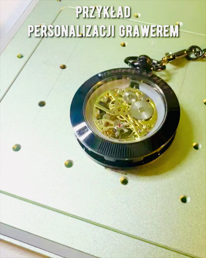 Mekanisk Fickur i Retro Stil, Vattentät, Halvautomatisk - färg Svart - Perfekt som Present, gravyr