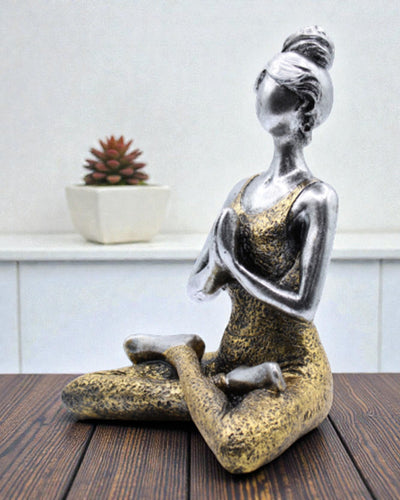 Kvinnlig figur 24 cm – Yoga silver-guld balans