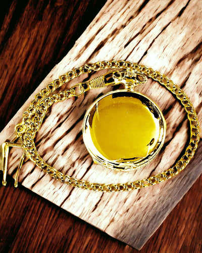 Klassisk Fickur med Dubbel Lock, Manuell, Guld Färg, med Gravyr